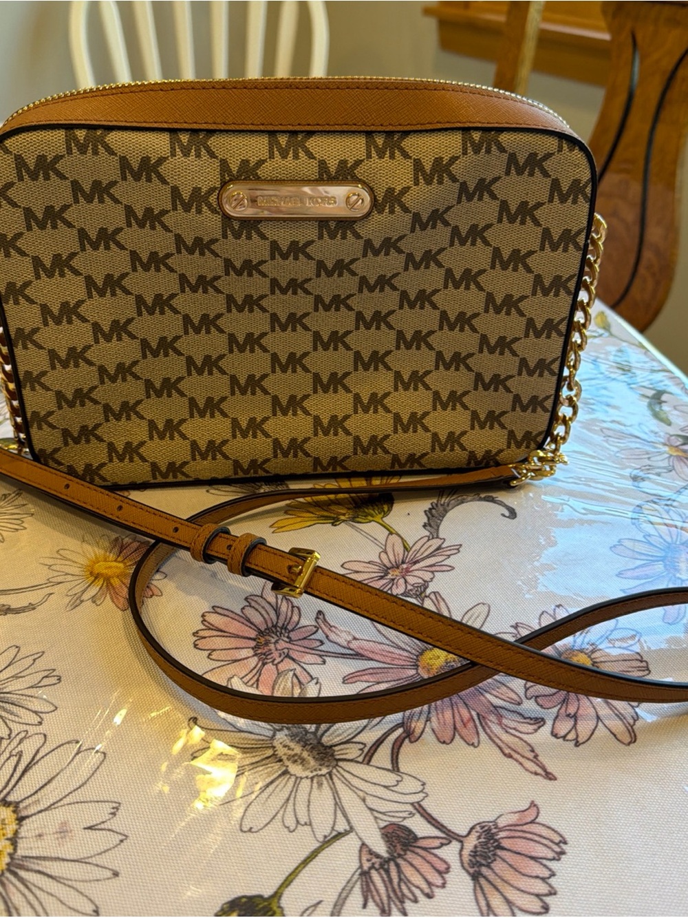 Michael Kors Jet Set Logo-Print Crossbody Bag in Brown/Tan